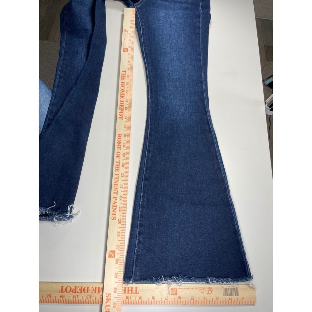 High Rise Flare Jeans W/ 7/27 KanCan Dark Wash Raw Hem KC7124D LN - Picture 9 of 12